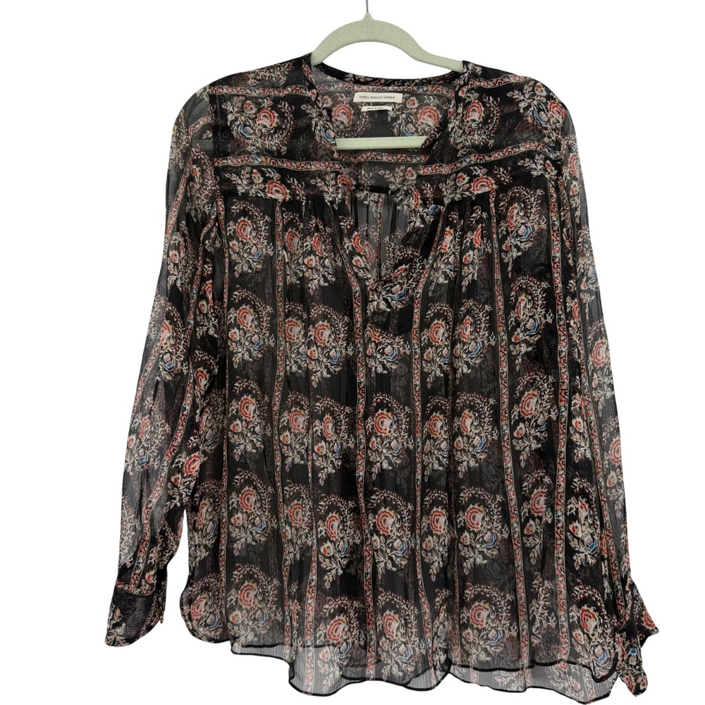 Isabel Marant Etoile Silk Floral Paisley Blouse Black Red Sheer Top 36